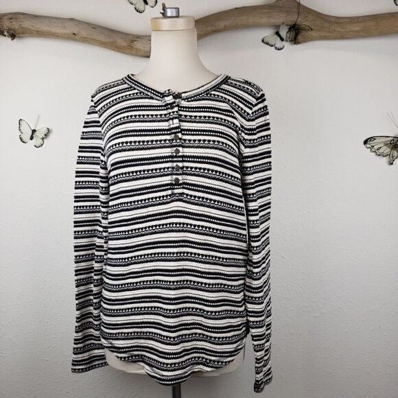 Lucky brand striped Henley black and off white - Picture 1 of 8